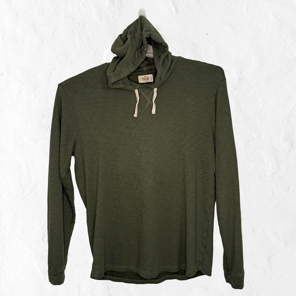 Marine Layer Hoodie Mens Large Olive Green Excellent Slub Knit Pullover